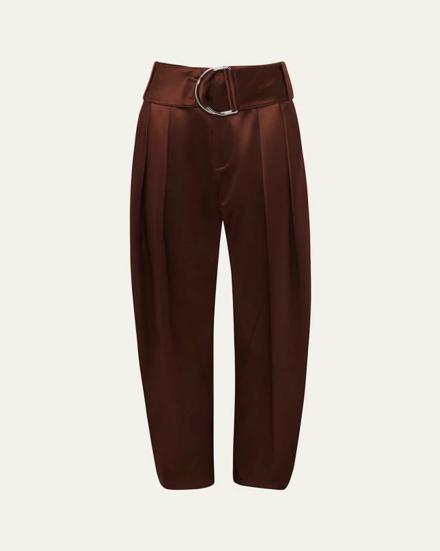 Pleated D-Ring Satin Trousers